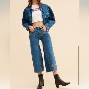 Vintage Embellished Blue Denim Culotte Jeans - Women size 24